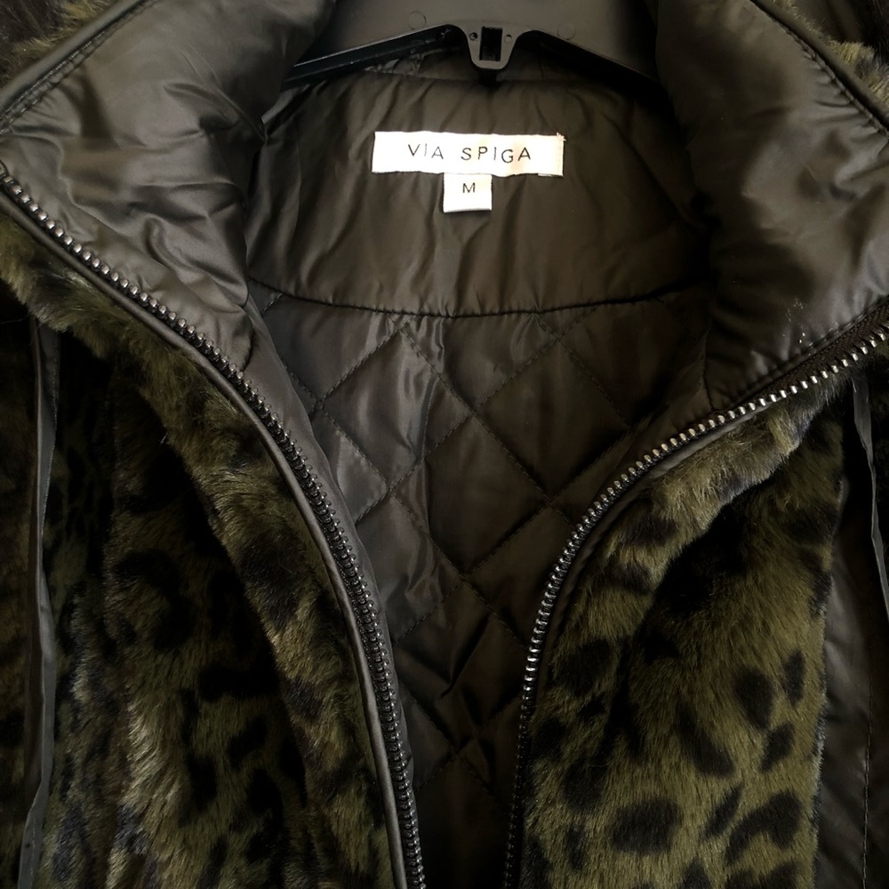 Via Spiga Womens Green Winter Faux Fur Hooded Coat Outerwear M - Picture 8 of 14